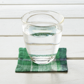 Green Japanese Linen Coaster with glass