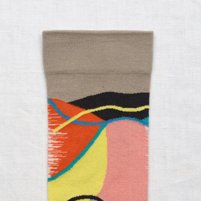 lose up of Bonne Maison Patchwork socks against a white backdrop.