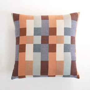 Mungo Wild Fire Checkered double cotton pillow with brown, beige, and blue pattern on a white background