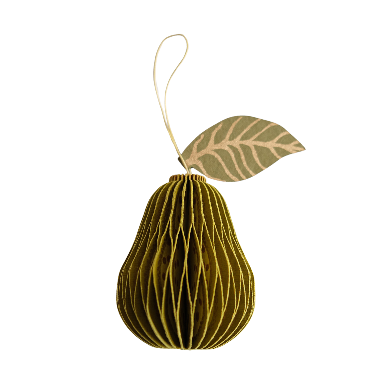Decorative paper pear with a leaf on a white background
