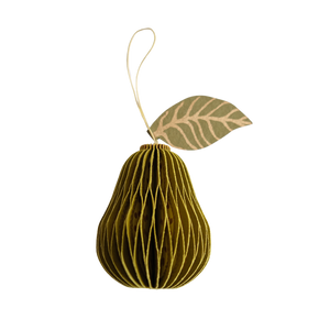Decorative paper pear with a leaf on a white background