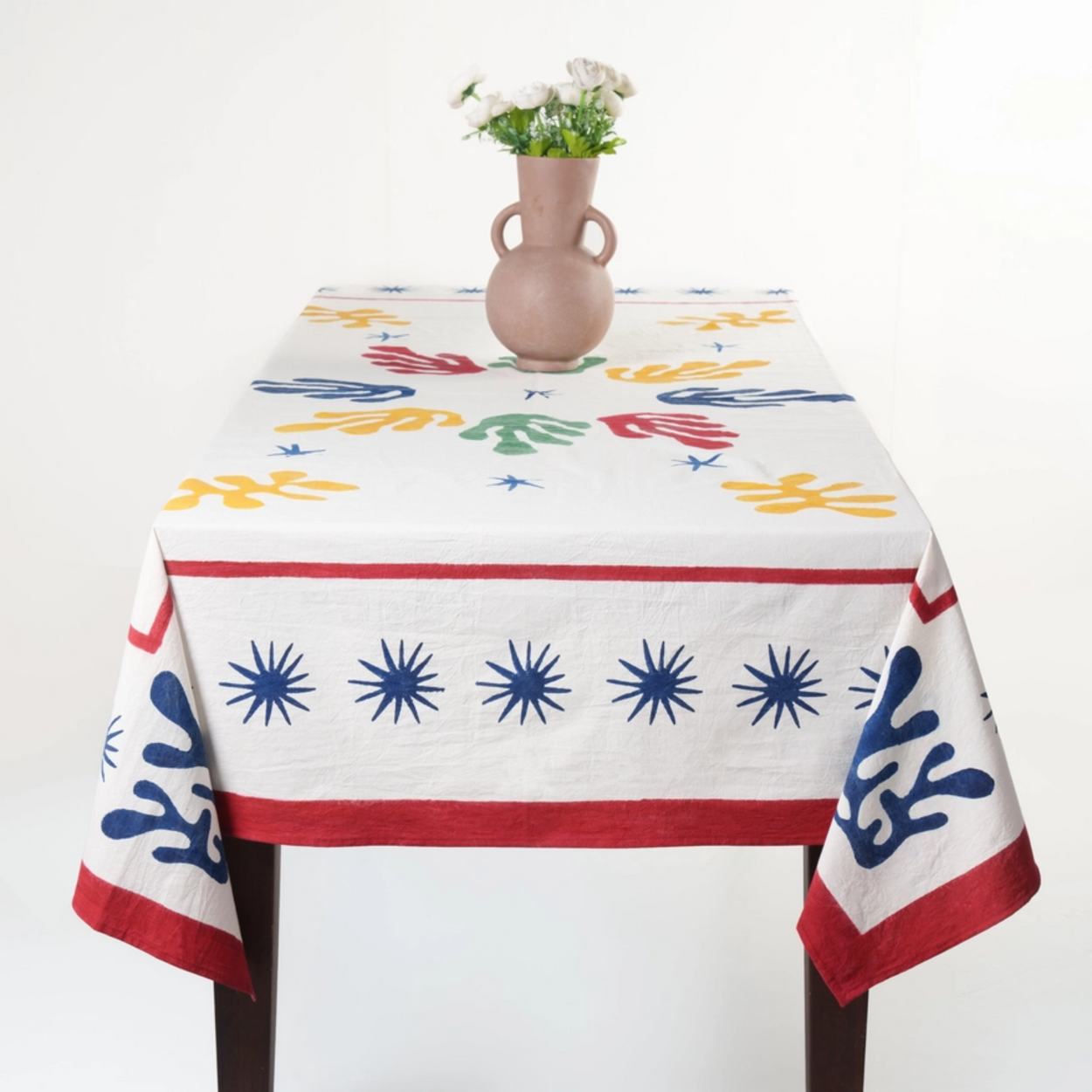 Tablecloth with colorful patterns on a white background