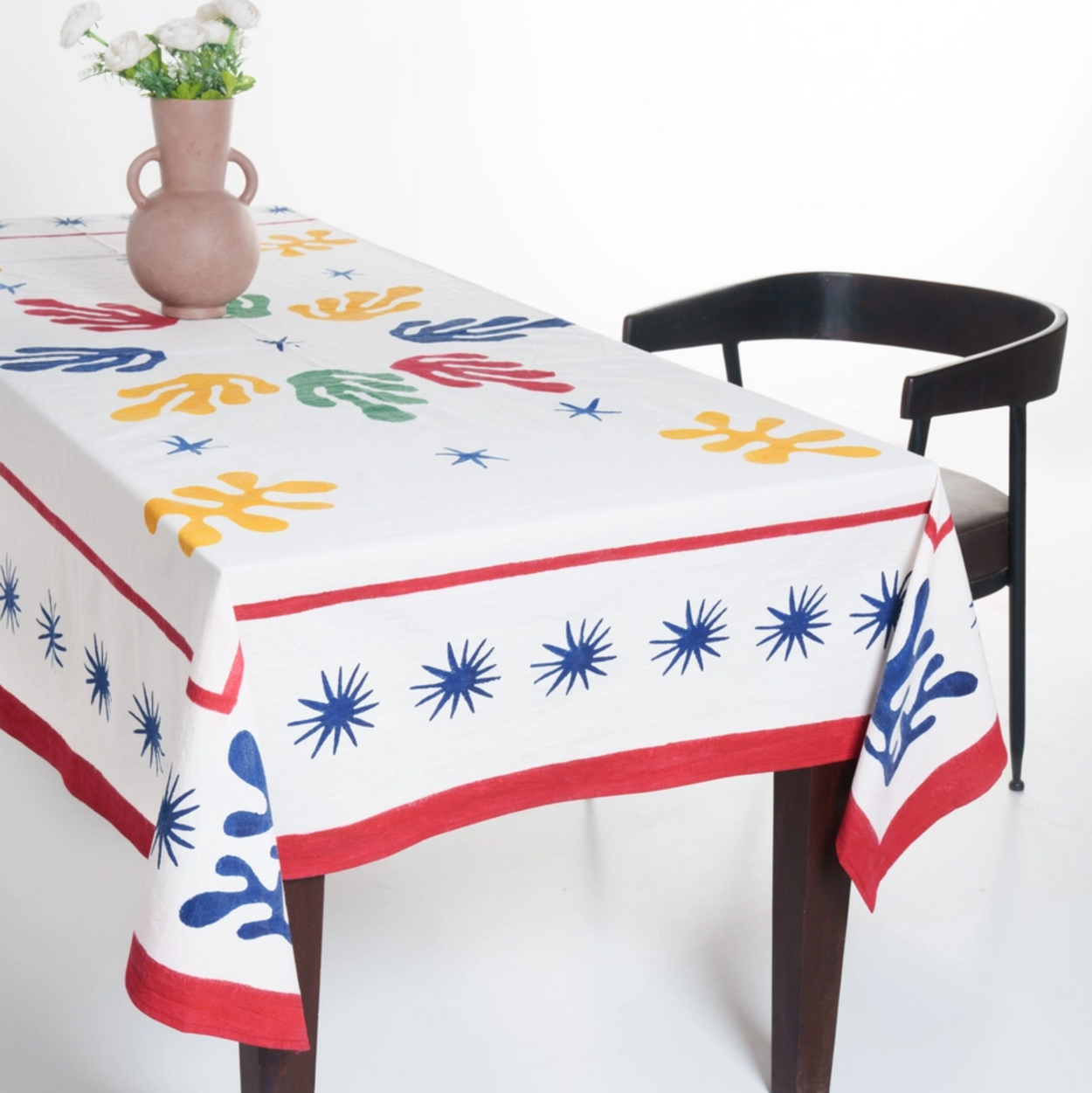 Tablecloth with colorful patterns on a table