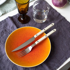 Sabre Bistrot Cutlery 4 Piece Set - Ivory on orange plate