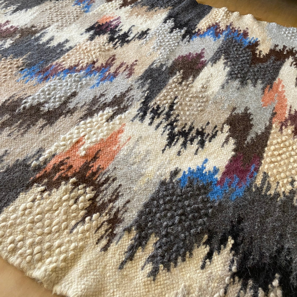 Hand Woven Pure Wool Rug - Blue close up