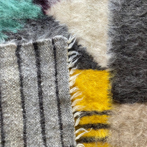 Close up Bauhaus Hand Woven Pure Wool Area Rug front and back