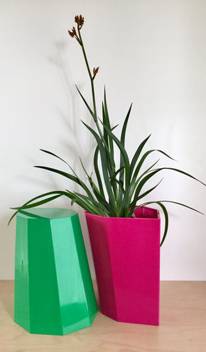 Martino Gamper Arnold Circus Stool Light Green and Magenta with pot plant inside