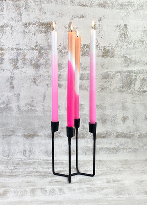 Pink Ombre Candles Pair on black candle stick with white distressed  background