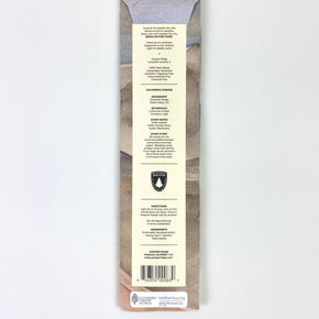 Back of Juniper Ridge Campfire Incense - California Juniper against a white background.