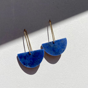Blue Natural Stone Mosaic Gold Drop Earrings with shadow