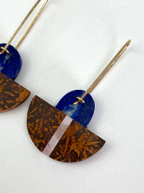 Brown and Blue Natural Stone Mosaic Drop Earrings Back