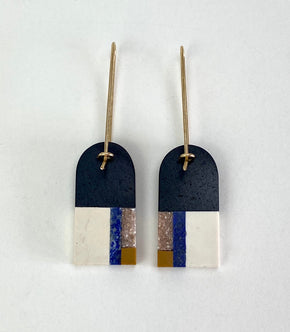 Black, White, Blue, Natural Stone Mosaic Gold Drop Earrings back