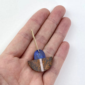 Brown and Blue Natural Stone Mosaic Drop Earrings on hand