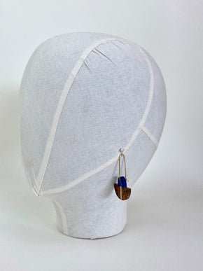 Brown and Blue Natural Stone Mosaic Drop Earrings on dummy head