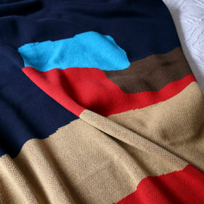 Modern cotton navy blue knit throw blanket closeup