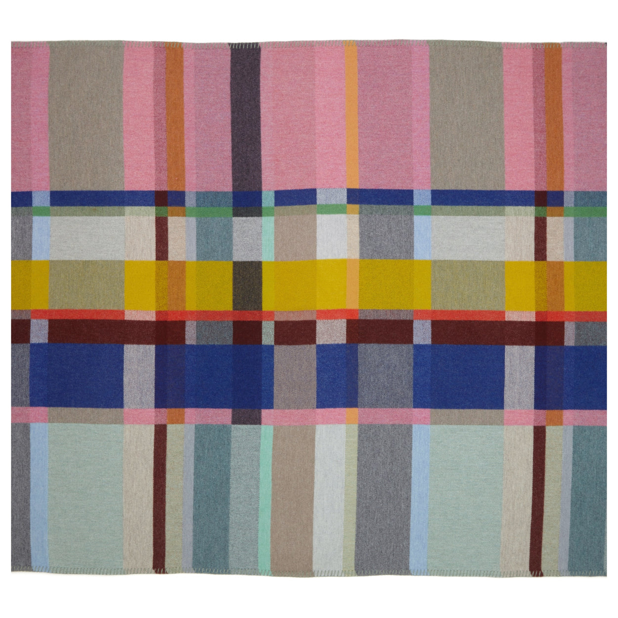 Premium Merino Lambswool Throw Blanket - Lloyd in pink and blue front with detail