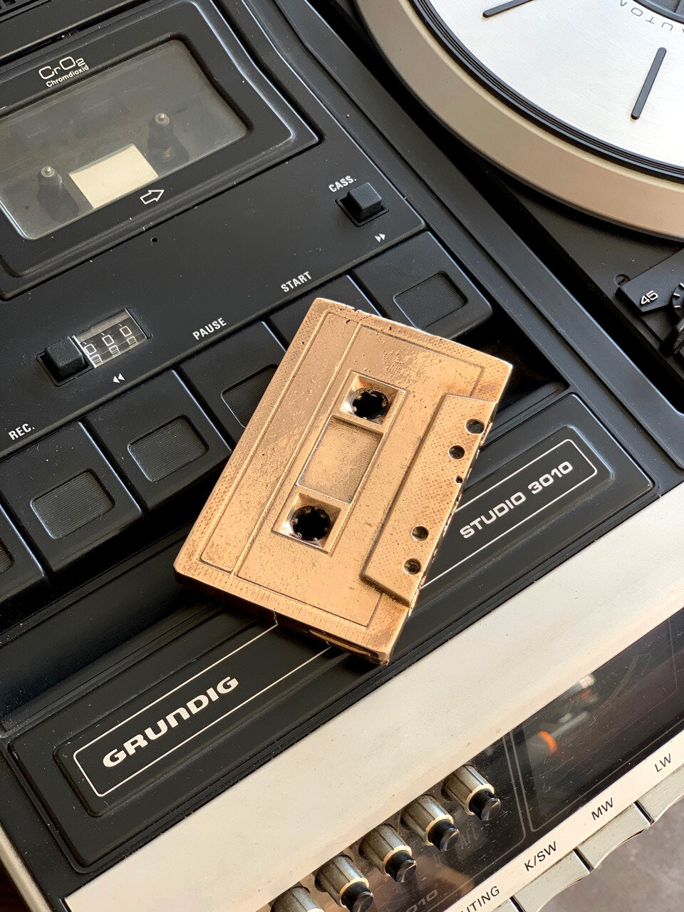 Bronze Cassette Mix Tape by Nancy Pearce on retro tape deck
