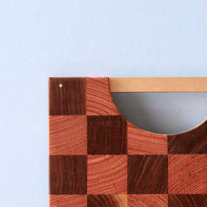 Handmade checkered Oak and Walnut cutting board closeup corner