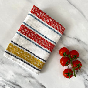 Folded Pure cotton Portuguese tea towel with cherry tomatoes
