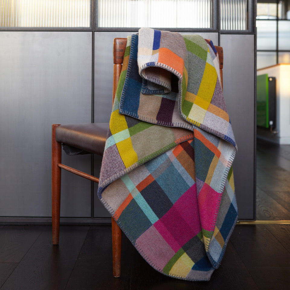 Large Wallace Sewell Gwynne Premium Australian Merino wool blanket on back of chair
