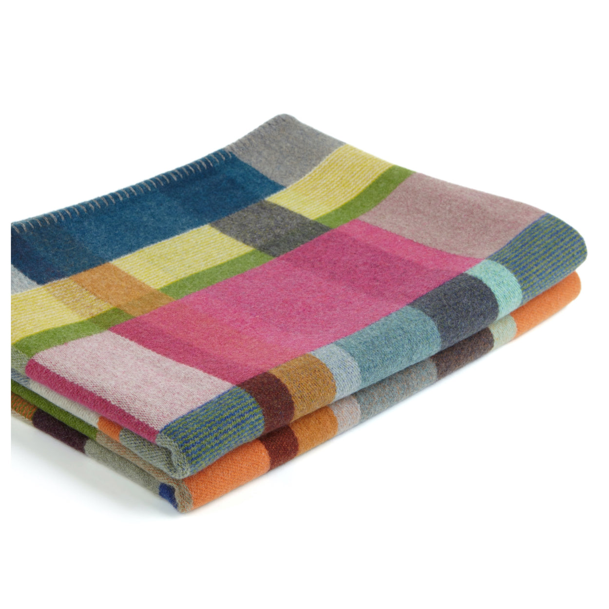 Premium Australian Merino Wool Throw Blanket in bright pink and blue folded close up