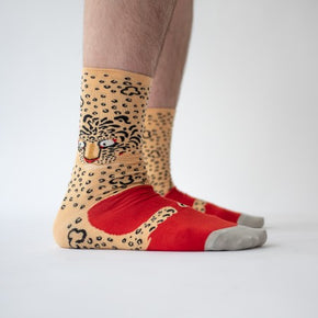 Person wearing Bonne Maison Leopard Socks.